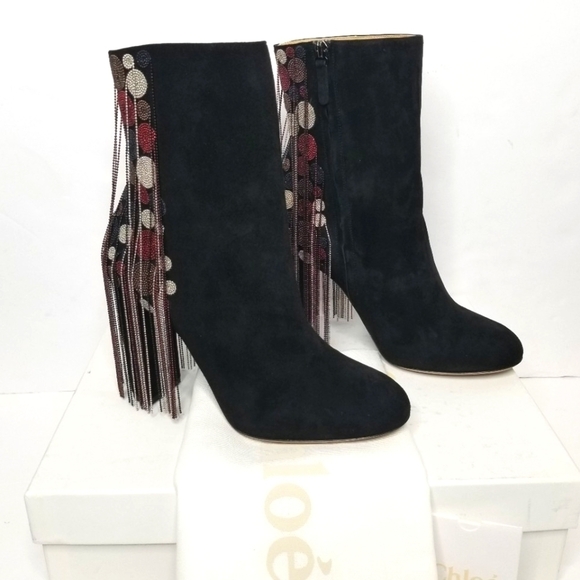 Chloe Bead Fringe Suede Ankle Boots‎ - Picture 2 of 12
